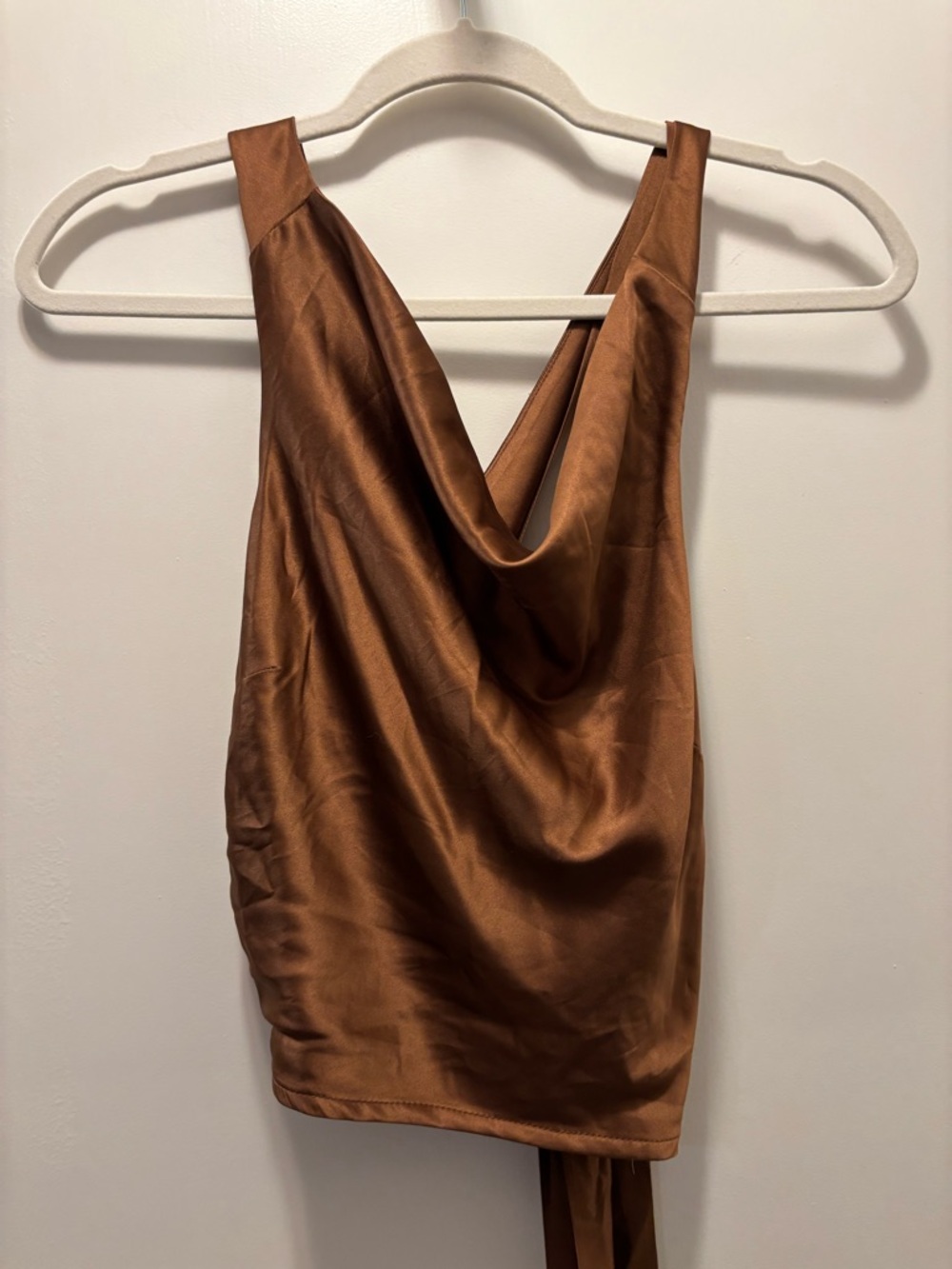 Satin Cowl Neck Tank Top in Bronze